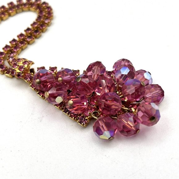 Juliana Delizza Elster Necklace Pink Cha Cha Rhinestone Crystal Cluster Necklace - Picture 4 of 9